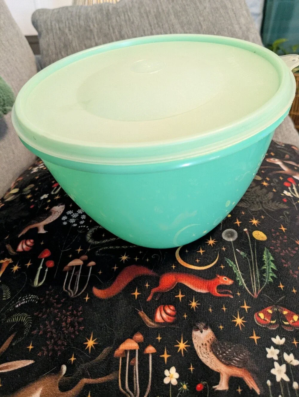 Tupperware Aqua Green Plastic Salad Spinner with Removable Strainer and Lid